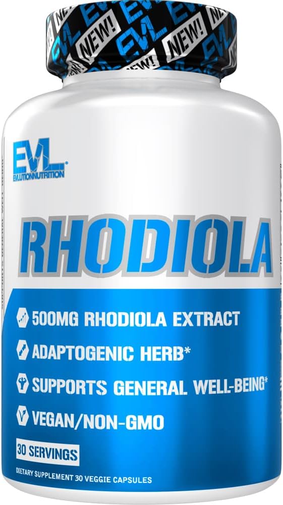草原适应剂 Rhodiola Rosea Capsules - 500mg Rhodiola 重点能量和木质支持补充剂 - EVL 缓解压力补充剂 成人脑重点维生素 - 30 Vegan Capsules