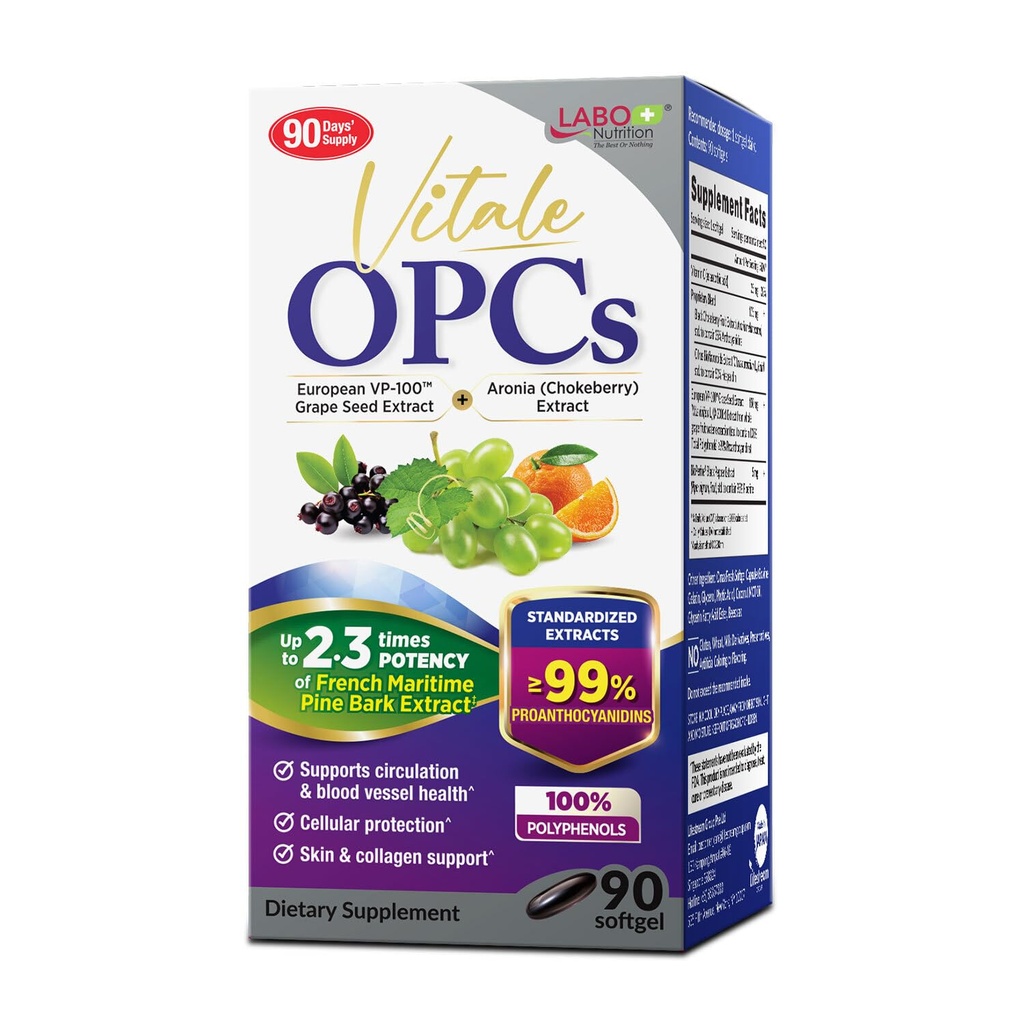 LABO 营养 维塔利 OPCs | Premium European Grape种子提取与阿罗尼亚, Citrus Bioflavoids |支持循环,皮肤健康和细胞保护 | 100% 多酚 90软胶