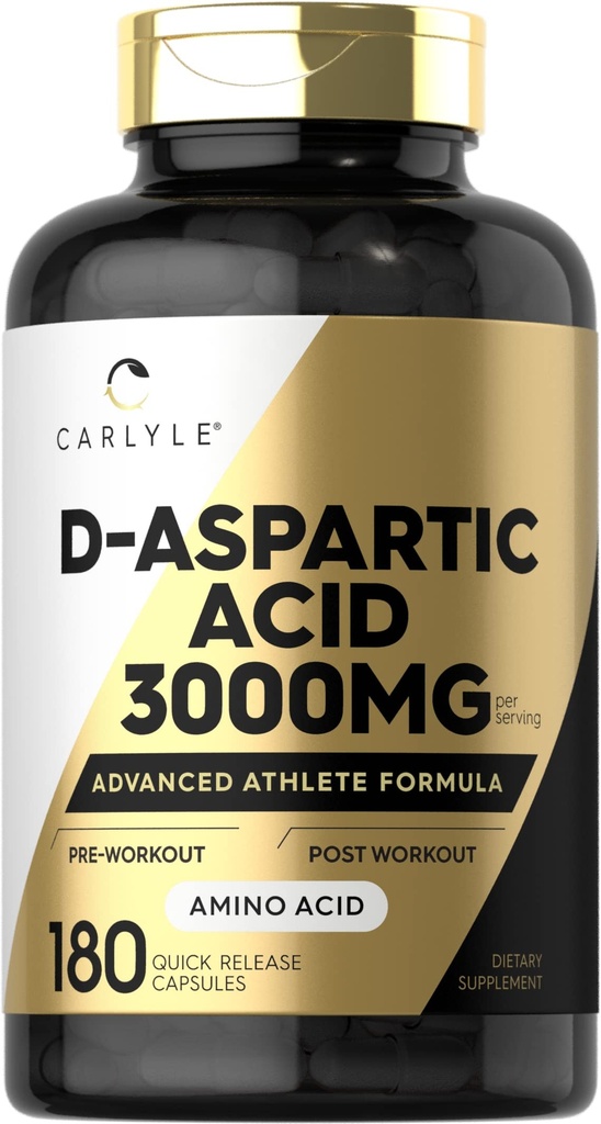 Carlyle D Aspartic Acidic Capsules 3,000mg + 180 Counter + 180 DAA 男女补品 + 高级运动员配方 → 非GMO & Gluten Free
