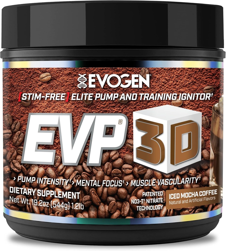 Evogen EVP 3D - 男女免费工作前粉 - 与Beta Alanine和Creatine合作,为能源和泵服务 - Iced Mocha Coffee - 40 服务