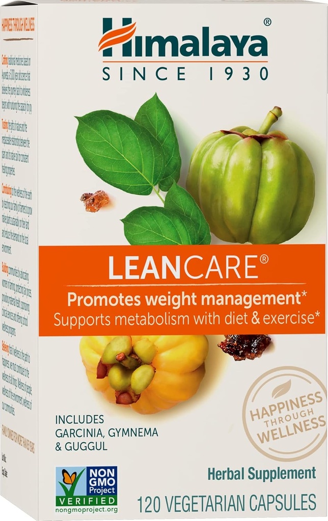 喜马拉雅LeanCare -- -- 与Garcinia Cambogia、Gymnema Sylvestre和Guggul-Vegan、N-GMO、Gluten Free、600毫克、120卡普勒一起支持体重和代谢作用的草药补充剂