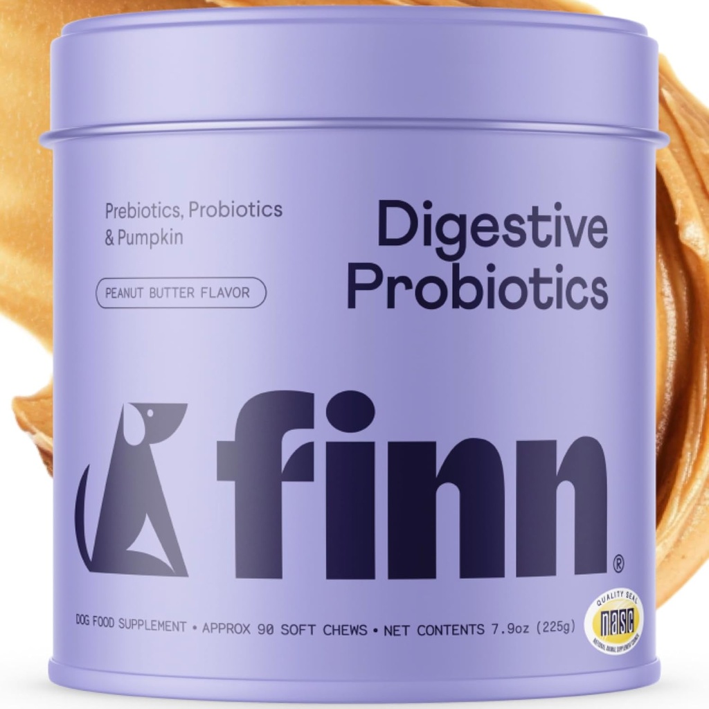 Finn Digestive Probiotics for Dogs - 配有南瓜,Prebiotics, & Live Probiotics的完整消化系统支持 - 美国推荐和制作的蔬菜 - 90 Soft Chews (Peanut Butter)