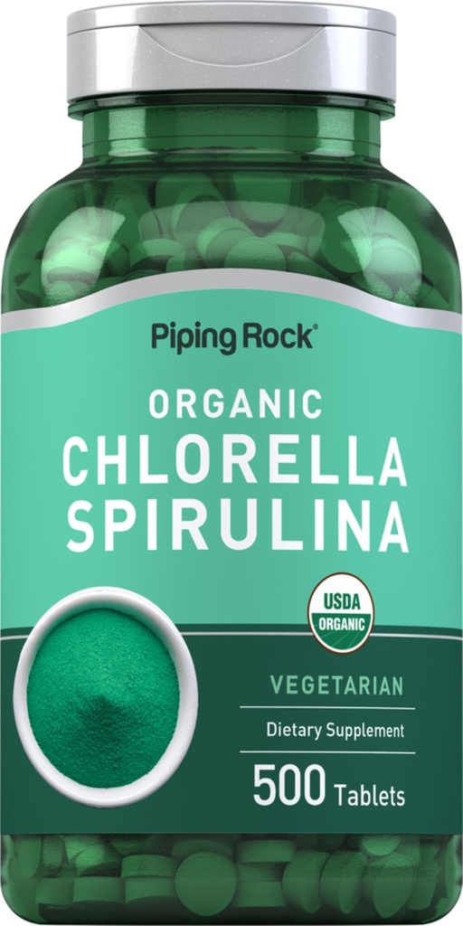 (原始内容存档于2018-09-21) (英语). Piping Rock Chlorella Spirulina Organical + 500 tablets + 植物药丸 → 非GMO, Gluten Free Supplement