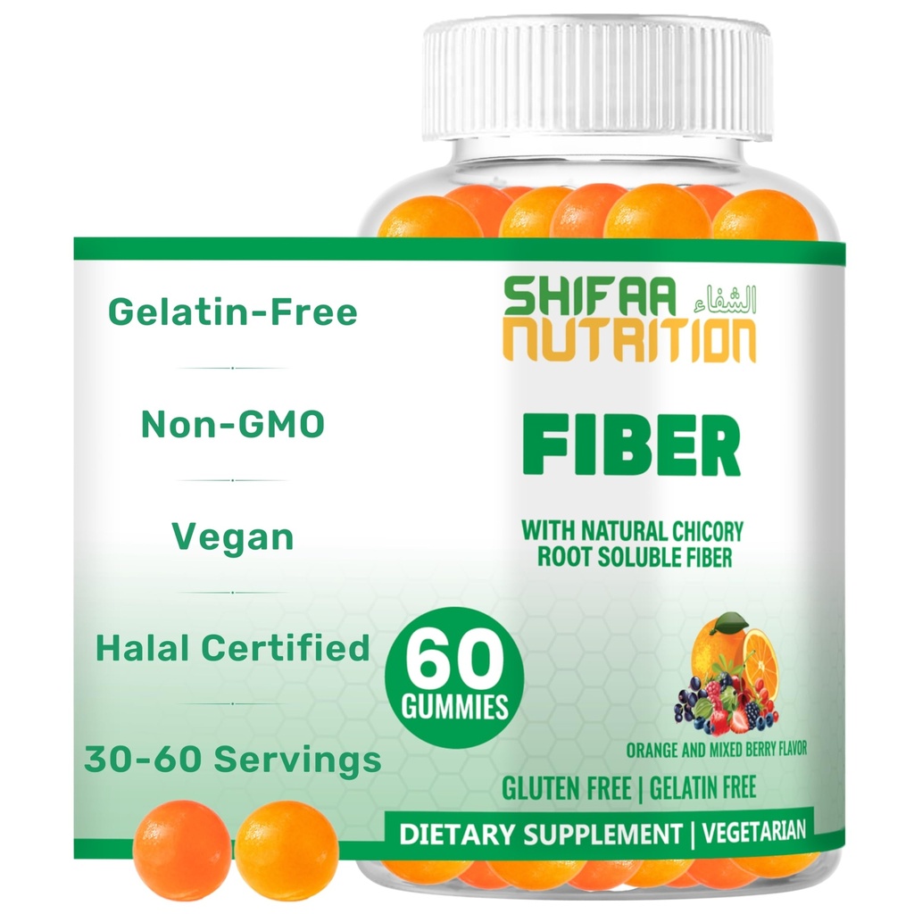 SHIFAA NUTRION Halal & Gluten free Fiber Gummys for Kids and Adults → 4g, 30–60 services → 60 Gummys → 改善消化健康,豁免和Gut Health → Vegan Prebiotic → → 非GMO, Gelatin-free