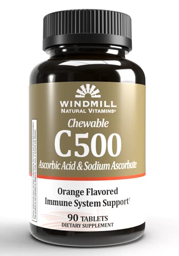 风车健康产品 厨艺维生素C-500,免疫系统支持,强抗氧化剂,90片,90个计数