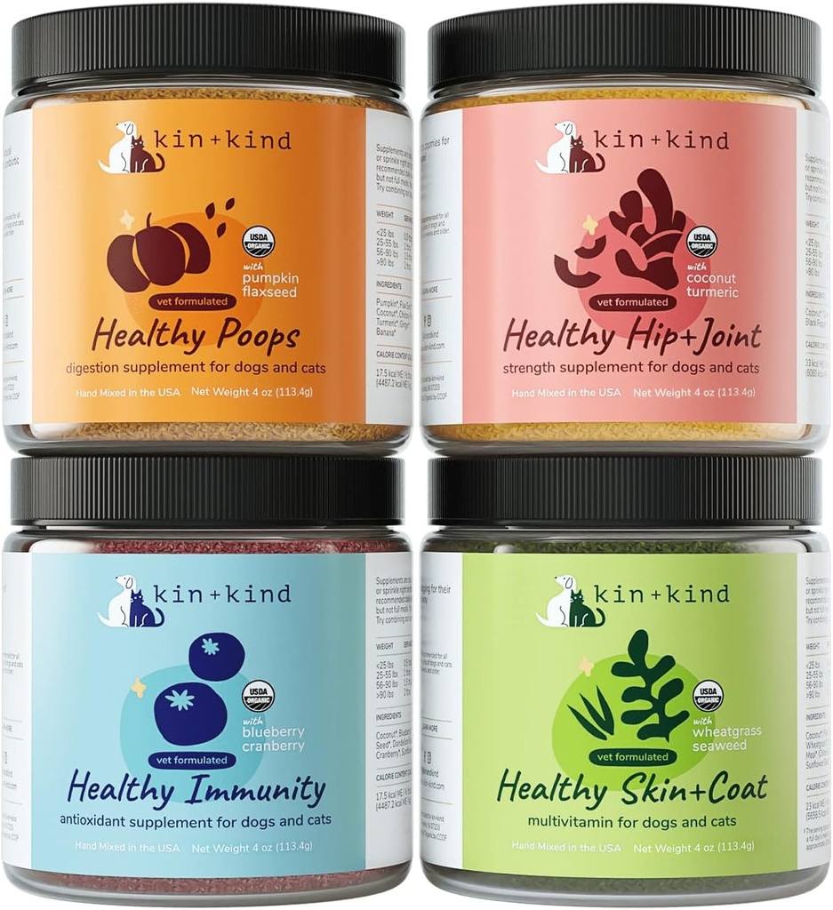 kind Superfood set for Dogs & Cats - 快速豁免,促进健康皮肤和大衣,Hip & Joint,健康文摘 - 在美国制造 - Superset (4 x 4 oz)