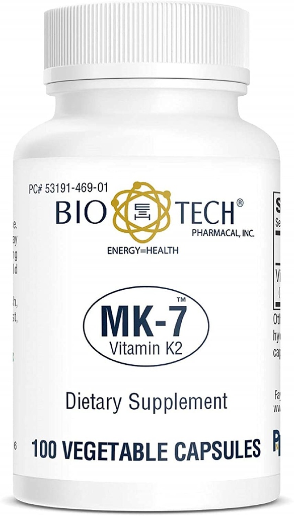 生物-技术药理学MK-7(维生素K2)、100个蔬菜罐头-全自然补充-支持心血管和骨质健康-无乳制品、鱼、格鲁滕、花生、壳鱼、转基因生物、科舍、哈拉尔、索伊-