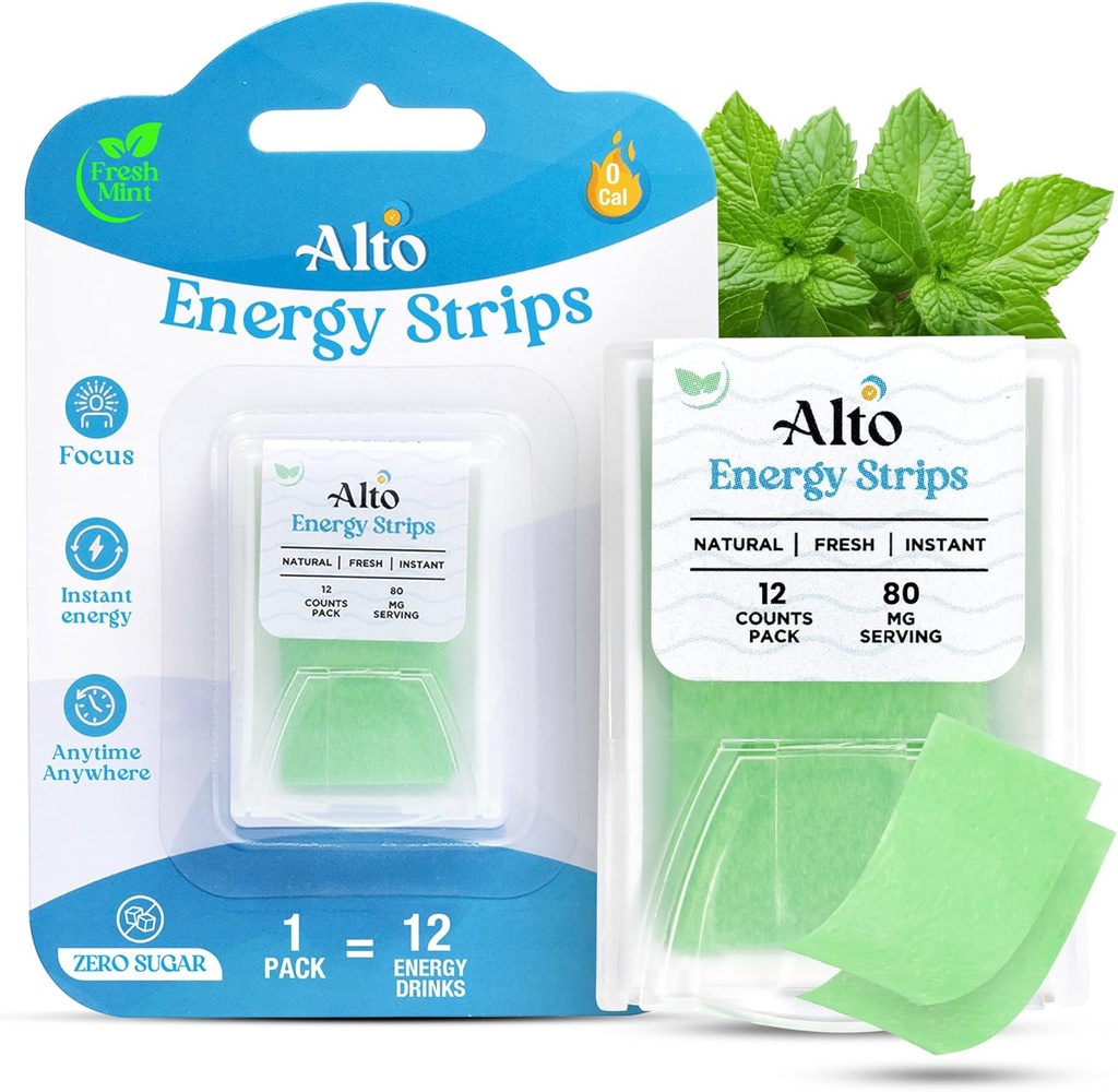Alto Energy 条带80毫克天然咖啡因 – 10X 更快的吸收 → 12个美味的薄荷条 → 12 能量饮料 → 能源与焦点助推 随时随地 – 1 包