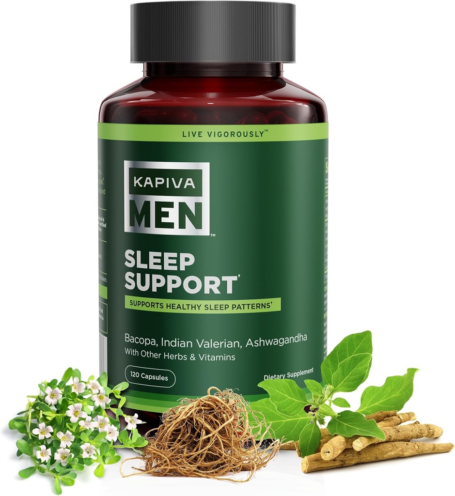 配有Bacopa、Valerian、Ashwagandha和其他草药和维生素的睡眠支助补编,支持健康睡眠模式,60天供应,120卡普尔