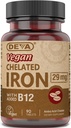 Deva Nature Vegan Chelated Iron 29 mg 与B-12加固 - 高概率,容易吞 - 90片,1-Pack
