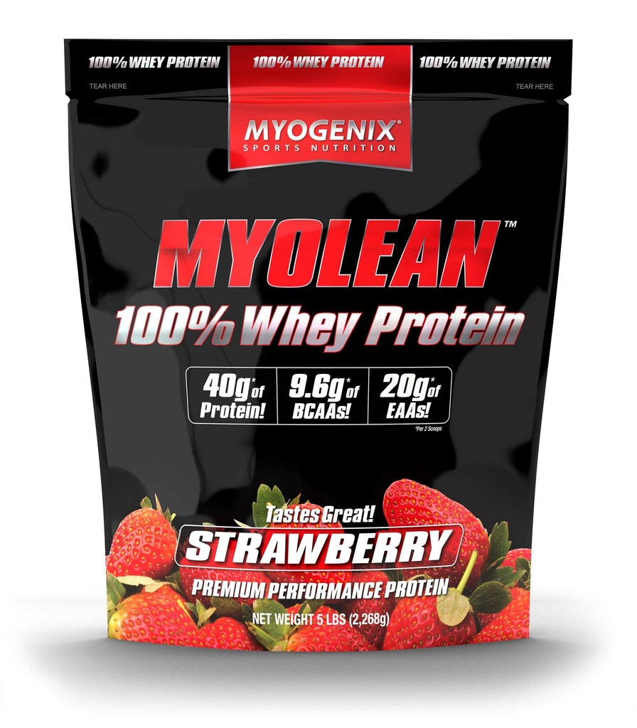 Myogenix Myolean – 100% Whey蛋白粉 – 40g Protein per service – 低卡布 – 平滑的理想,食品替代摇摆,工作前和工作后摇摆 – 草莓(5lbs)