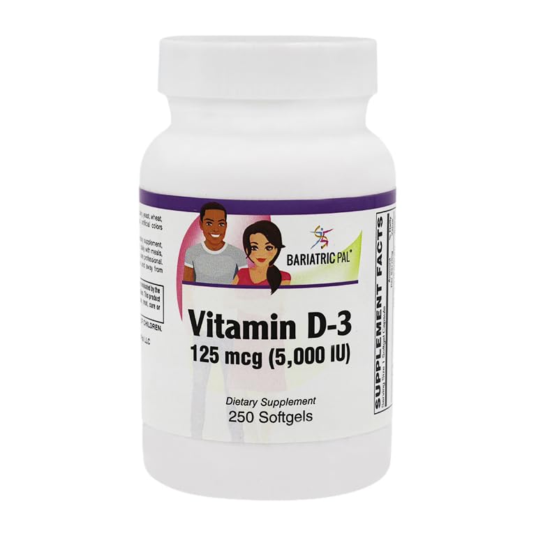 BariatricPal 维生素D-3 125mcg(5000 IU) - 容易吞食的植物软胶(250ct bottle)