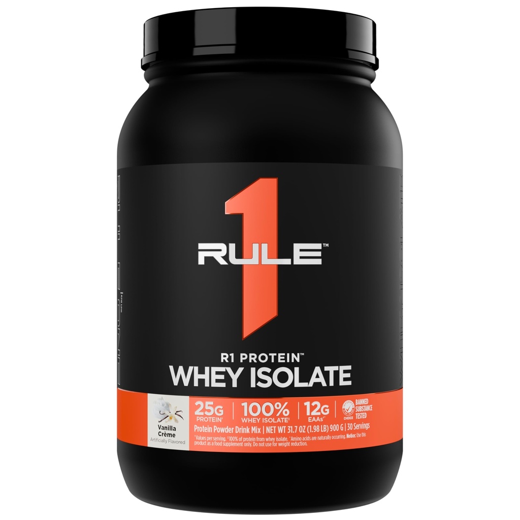 Rule 1 Proteins R1 Protein Whey Isolate, Vanilla Créme, 2 Pounds | 25g Protein & 6g BCAA Exclusively from Whey Isolates and Hydrolysate isolates for Workout Recovery and anytime use