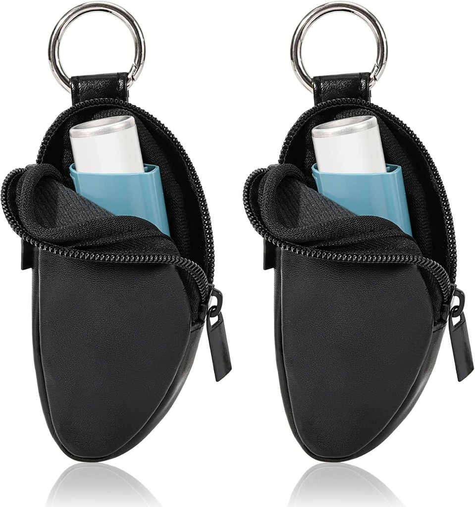 Asthma Inhaler Holder 保护便携式袋 携带器 PU 皮革旅行 Ihaler Mini Bag 用于 L-Shaped Inhaler, Inhaler 不包含(黑色, 2PCS)