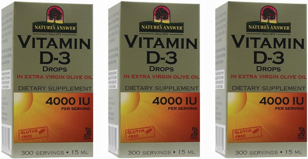 自然之答 维生素D-3 下降4000LU,0.5Ounce,3个计数