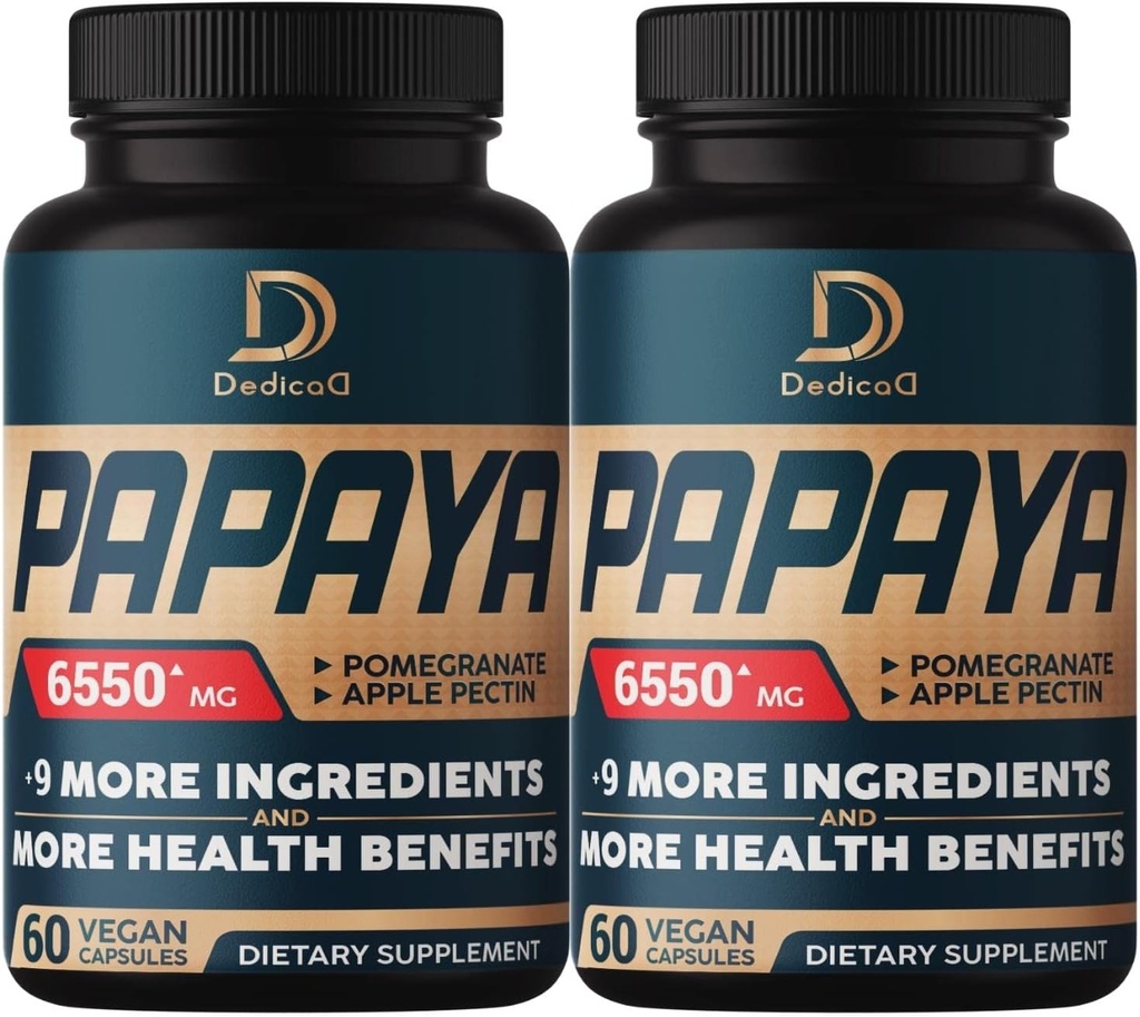 10in1 纯木瓜酶用于消化6550mg 4个月支持消化,Immune & 身体健康 - 与抽取的石榴,苹果 Pectin,姜汁,Turmeric, Peppermint - 2 Packs 60 Counts 混合