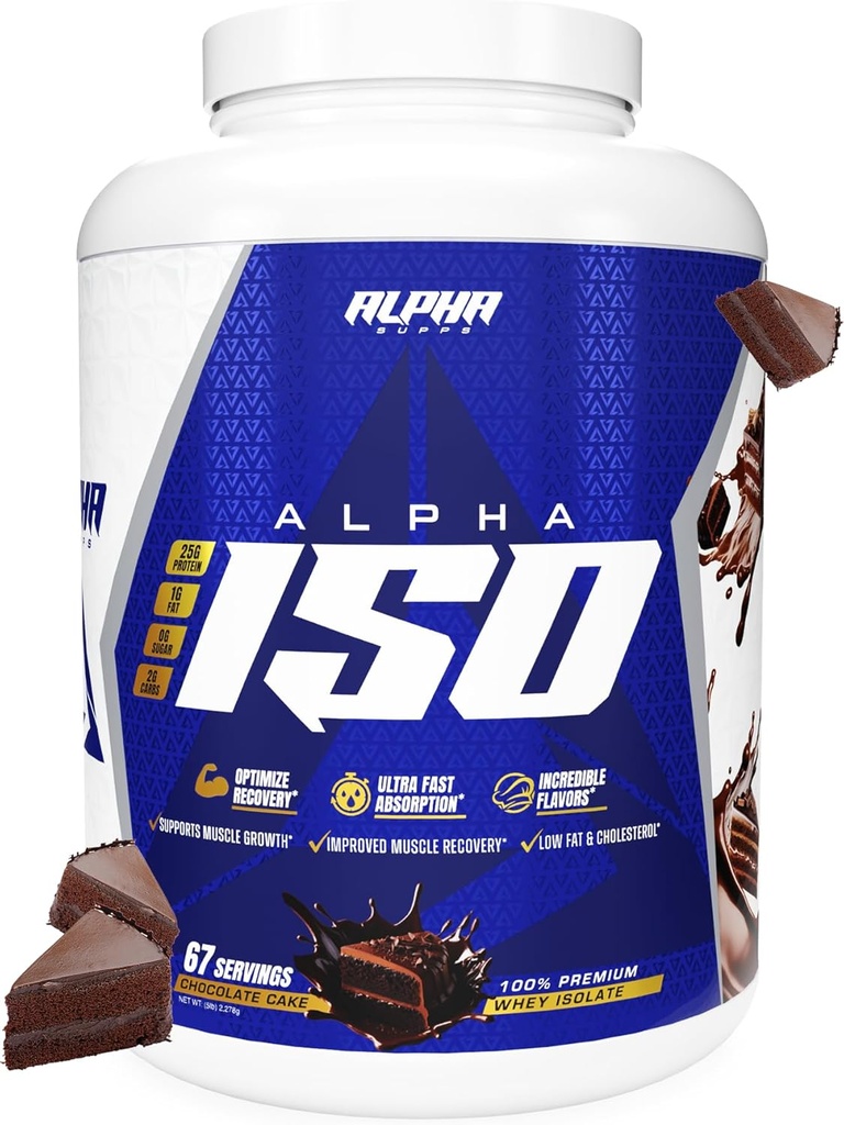 Alpha Supps ISO, 低卡百分百Whey蛋白孤立粉, 25 Grams per service, 帮助支持肌肉生长, 低糖和无糖(Chocolate Cake, 5 lb)