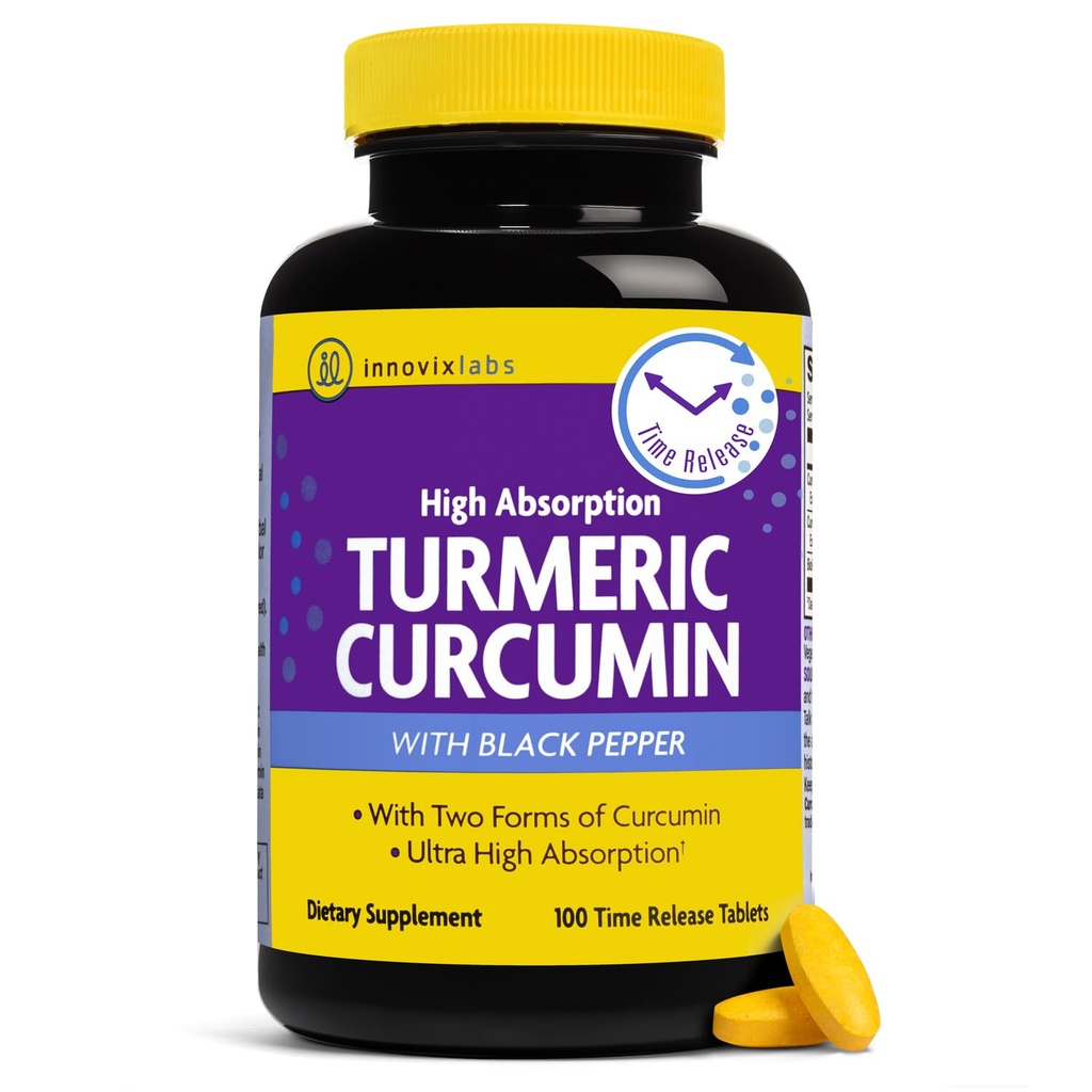 InnovixLabs Turmeric Curcumin with Black Pepper 提取器 - 高吸附性 Turmeric 和 Curcumin 补充器件 BioPerine, C3 减量和 Curcumin C3 复合器 - 100 时间释放片