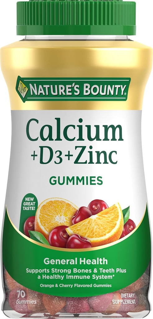 钙和维生素D Gummys by Natural's Bounty, Immune Support & Bone Health, 500mg Calcium & 1000 IU 维生素D3,水果火焰,70 Counter