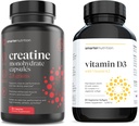 更聪明的营养 植物基维生素D3 与 Vegan K2 复合体在蔬菜软胶和Creatine Pills 中配有 2500mg (2.5g) Creatine Monohydrate Per Service, Vegan Creatine Capsules [1-Month Supplement]