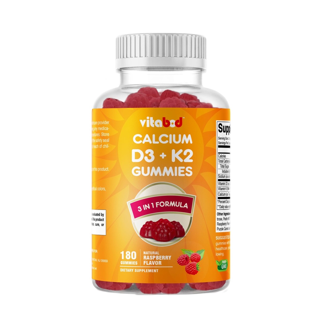 维生素D3 + K2 Gummys – Bone & Heart Health Supports – 180 Pectin-Based Vegan Gummys 维金Gummys (英语).