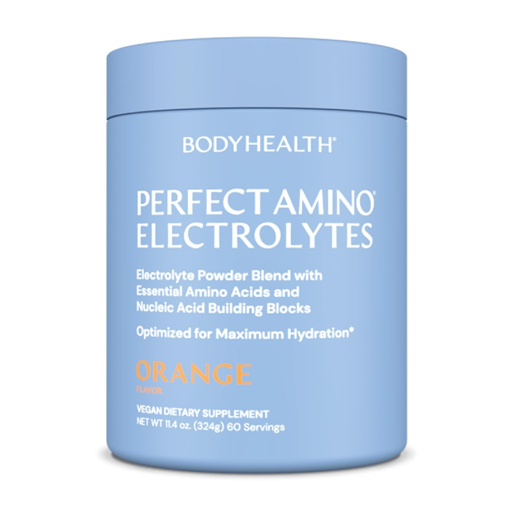 BodyHealth PerfectAmino Electrolytes Powder No Sugar, Keto Sugar Free Fasting Electrolytes Drink Mix, Hydration Powder with Trace Minerals - Orange - 60 Servings