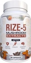 Rize 5 蘑菇补充剂 - Lions Mane, Reishi, Chaga, Turky Tail, Maitake - 所有天然免疫支持和认知助推器 - 90 Capsules(45架) - 无填充器