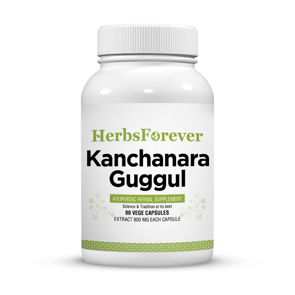 Herbsforever Kanchnara Guggul | Ayurvedic Herbal 补编,90 Veg Capsules, 800mg 每一个传统健康支持 | Non-GMO & Vegan