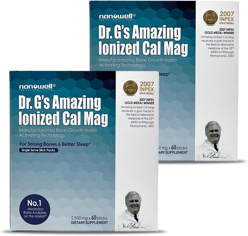 G博士的惊人的电离性Cal Mag - 骨质健康钙 镁粉补充剂 - 60根棒×2包4个月(120个计数)