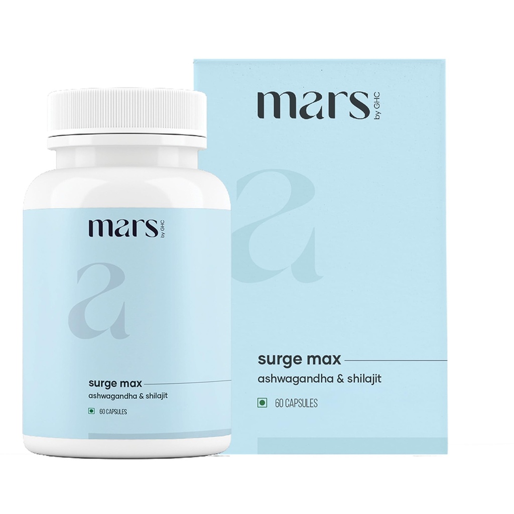 Surgemax Natural Capsules with Shilajit & Safed Musli 支持主动生活方式的能量、力量和豁免 | 60 Capsules |  Pack Pack of 1