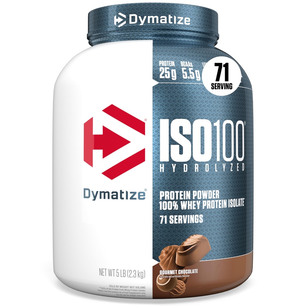 Dymatization ISO100 Whey蛋白蛋白粉溶胶,Gourmet巧克力,蛋白质25g,5 英镑,5.5g BCAAs,小于120 Cal.,Gluten Free,1g Fat,1g Sugar,2g Carb (71 services)