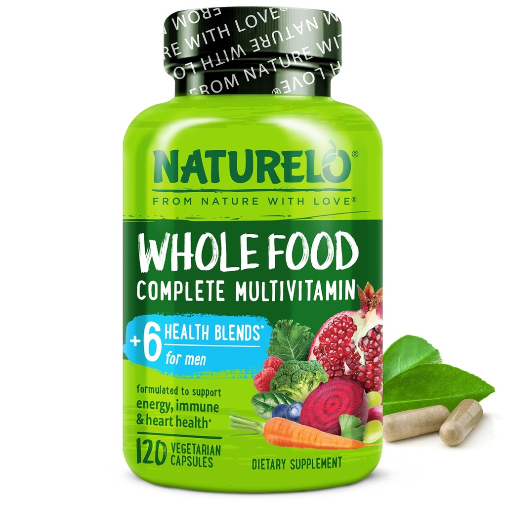 NATURELO Mens Multivitamins - Whole Food Multivitamin for Men with Vitamins, Minerals - 120 Vegetarian Capsules for Energy, Brain, Heart, Eye Health*