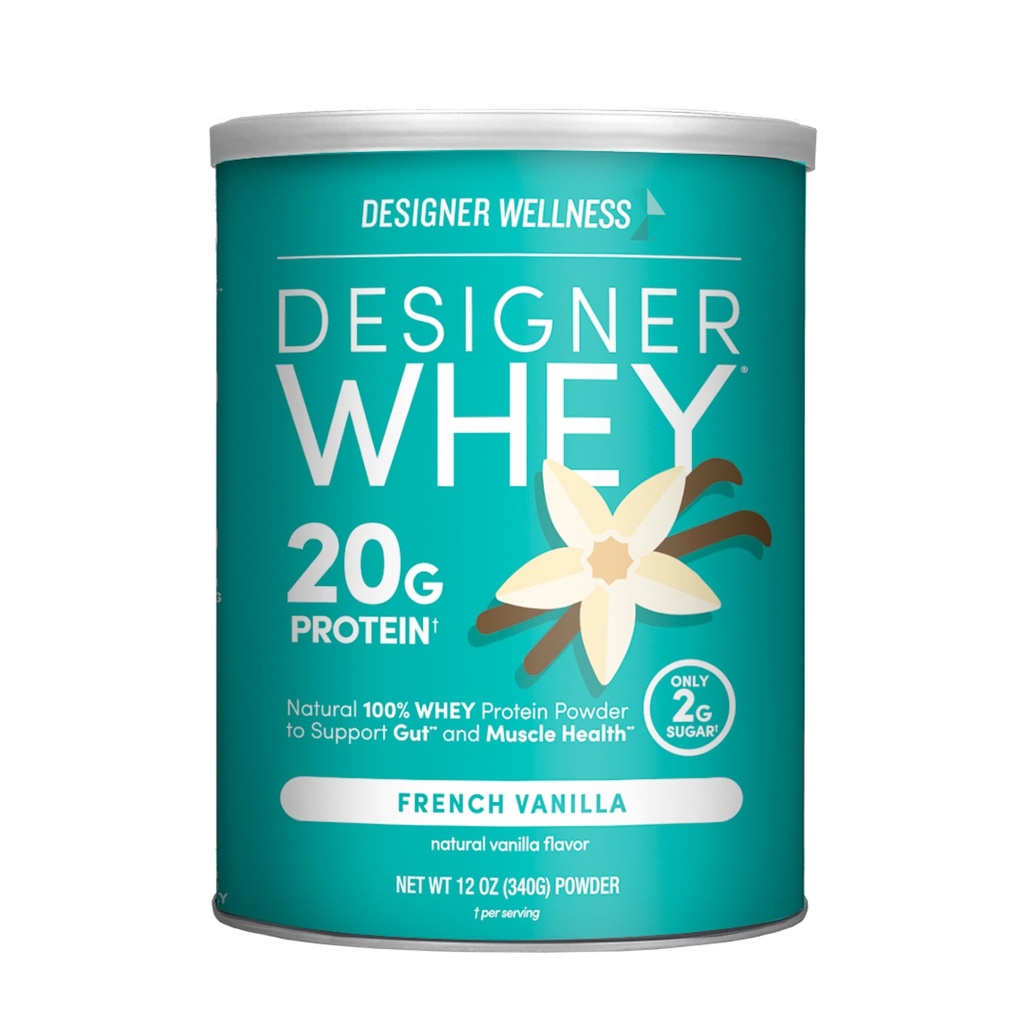 设计师Wellness,设计师Whey,天然Whey蛋白粉与Probiotics,Fiber,以及能源关键B-维生素,Gluten-Free,法国香草,12oz