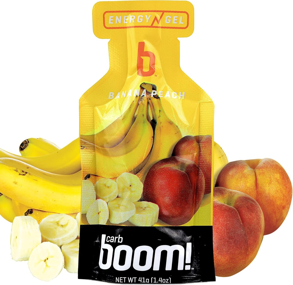 Boom 营养能源Gel - 水果味能源Gels - 工作能源Gel - 循环能源Gel - 运行能源Gel - 自然能源Gel - 香蕉桃(24包)