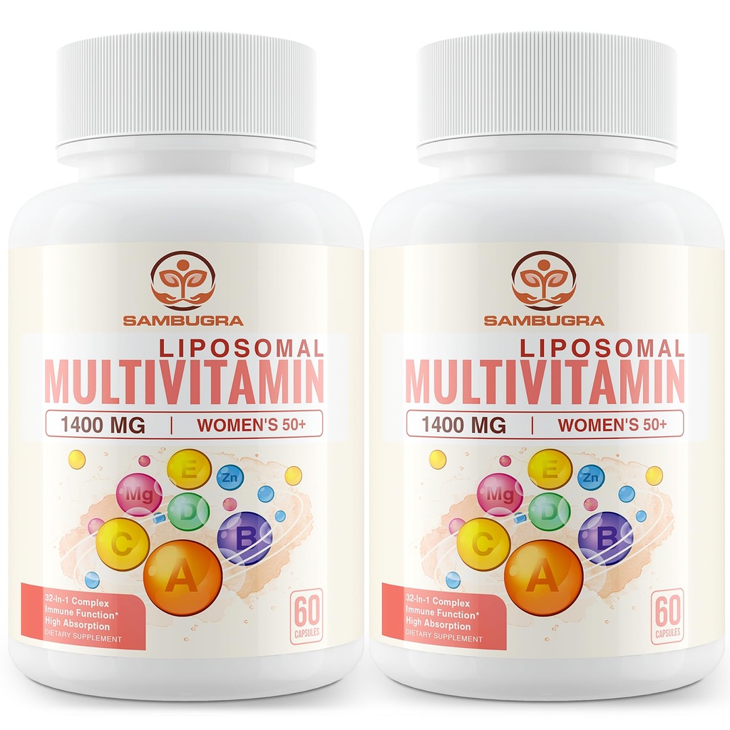 Sambugra Liposomal Multivitamin for Women 50+ - Women Daily Multivitamin with 32 Ingredients, CoQ10, Vitamins C, B, D, E for Cardiovascular & Bone Health Support - Iron-Free (120 Capsules)
