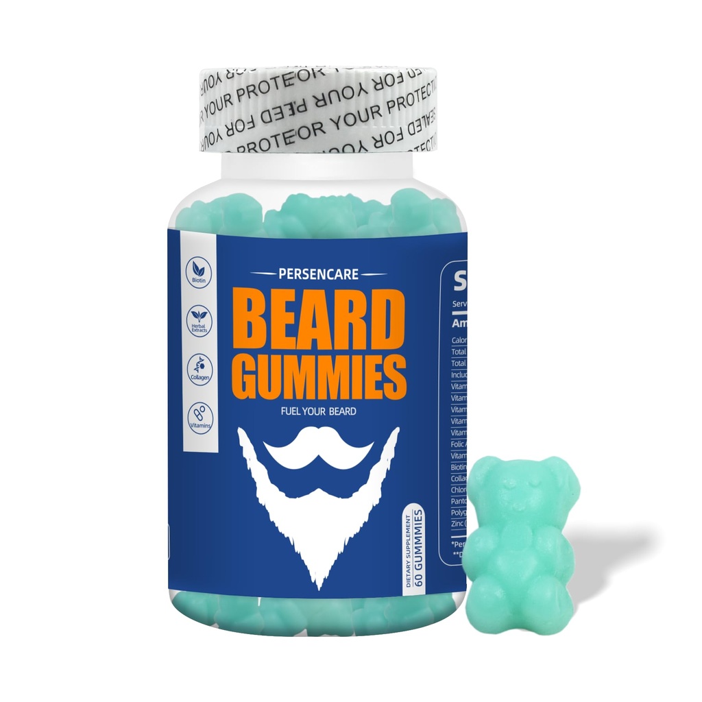 大胡子生长Gummy for Men, 60 Blueberry Flavored Gummys, 配有 10K MCG 生物素 B12 科拉根 和 精英毛发育精剂 & 维生素, 越来越强, 更长, Thicker & Fuller Beard