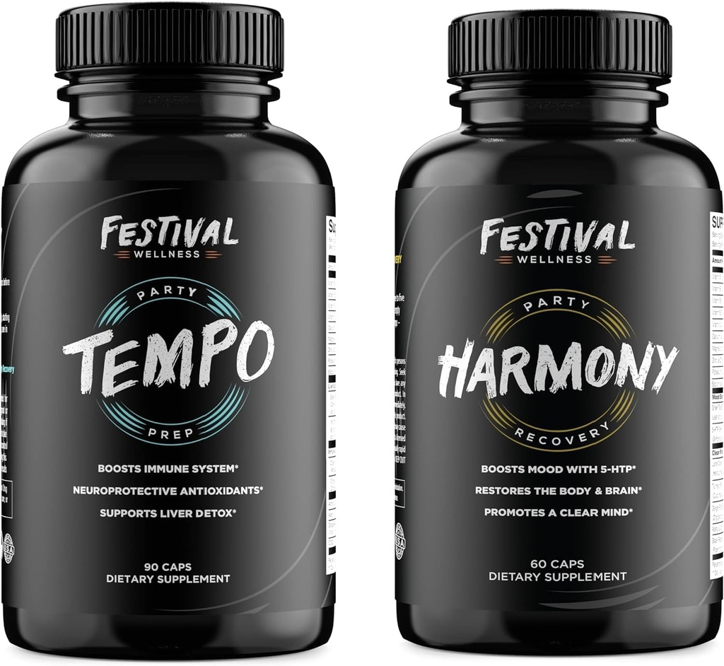 Tempo & Harmony QQ Festival, Rave & Party Prep + Recoverness Bundle 5-HTP, 抗氧化剂, Rave维生素, 节日补充, Rave Necesities, Fest Gear, Rave On, Rave Gear, Fest Aid