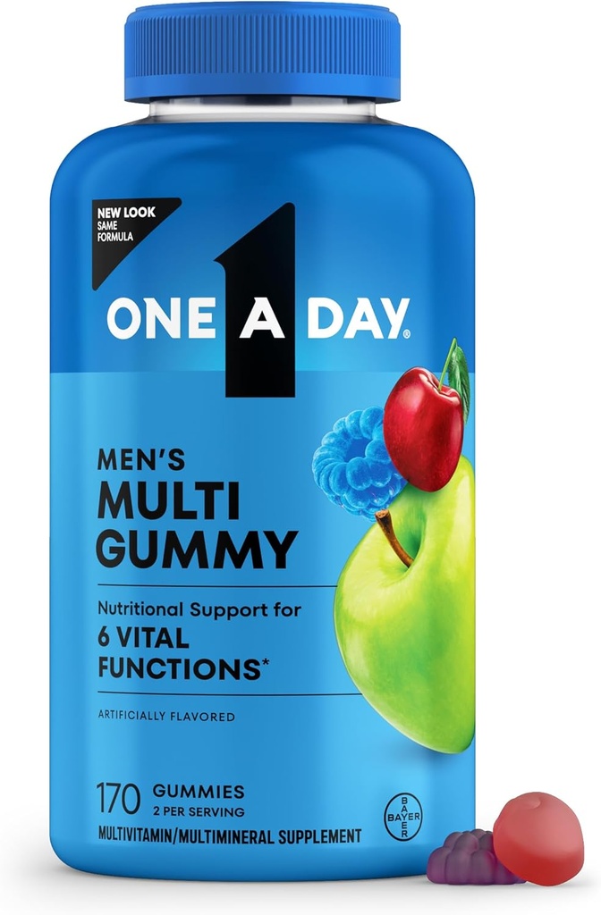 One Aday Mens Multivitamins Gummys – 男子维生素D,锌,叶酸,可嚼维生素Gummys,物理能量支持170计数