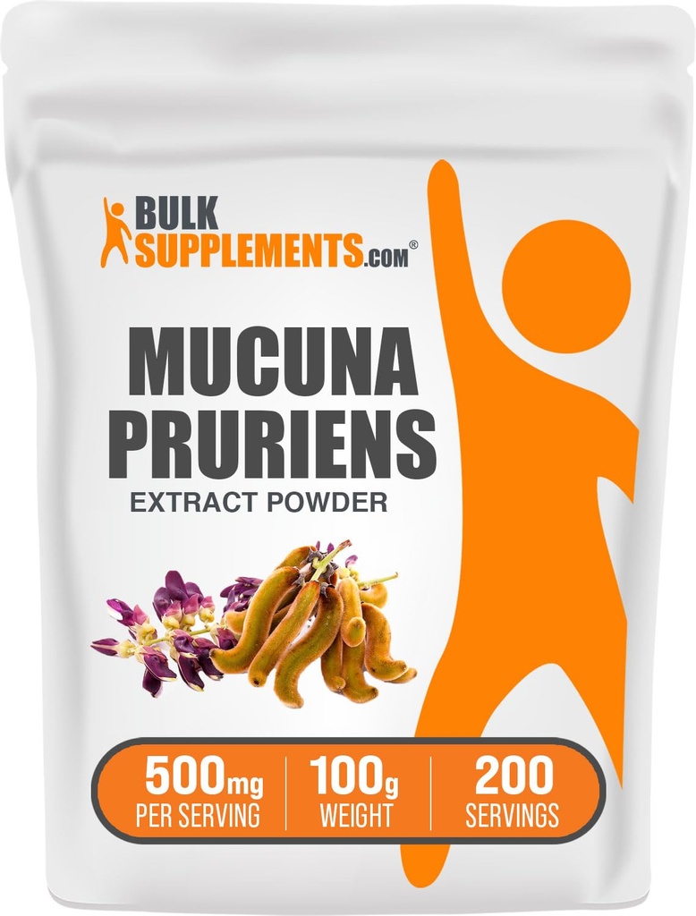 BulkSupplements.com Mucuna Pruriens Extract Powder - Mucuna Pruriens Supplements, Herbal Supplement - Vegan & Gluten Free, 500mg per Serving, 100g (3.5 oz) (Pack of 1)