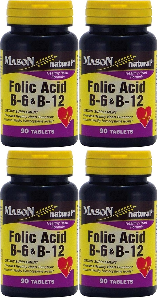 梅森维生素 叶酸 B-6 和 B12 心脏健康公式 每瓶90片共4 360片
