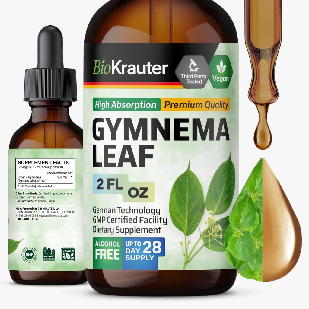 BIO KRAUTER Gymnema Sylvestre 提取滴 - 无酒精和无糖 - Vegan Gymnema Leaf 提取 2 Fl.