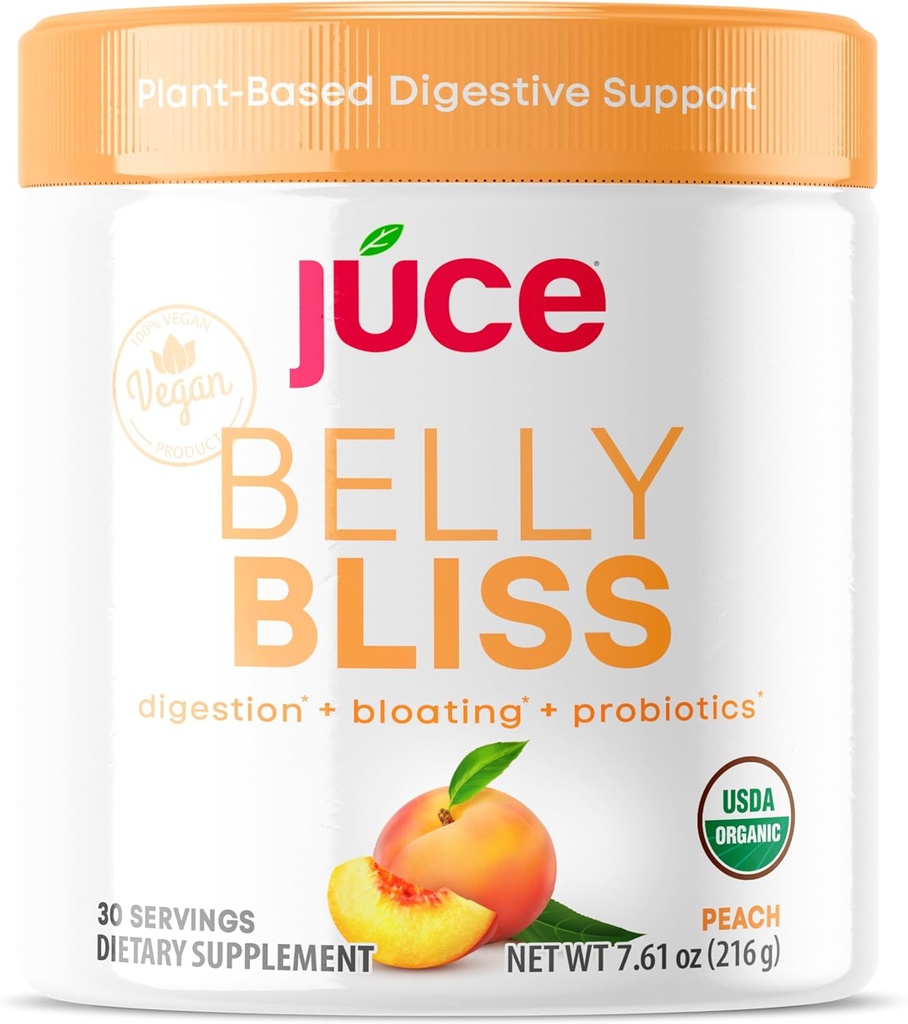 Júce Belly Bliss, Peachy Greens, 30 services, Probiotics + Greens, Bloating Supports with Plant 基于植物的消化酶, 饮食补充粉 - by Terra Kai Organics