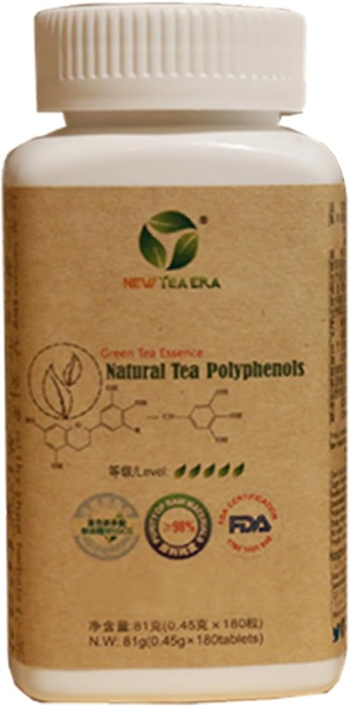 绿茶提取98%,茶类多酚片,抗氧化剂和免疫支持,单瓶180片