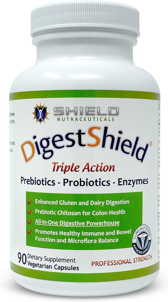 DigestShield + Probiotic & Prebiotic Supplement + Digestive Enzymes, Beat The Bloat, Safely Digest 奶制品,Gluten and Processed Foods, 减少脂肪对芝藤山的吸收,90-米供应