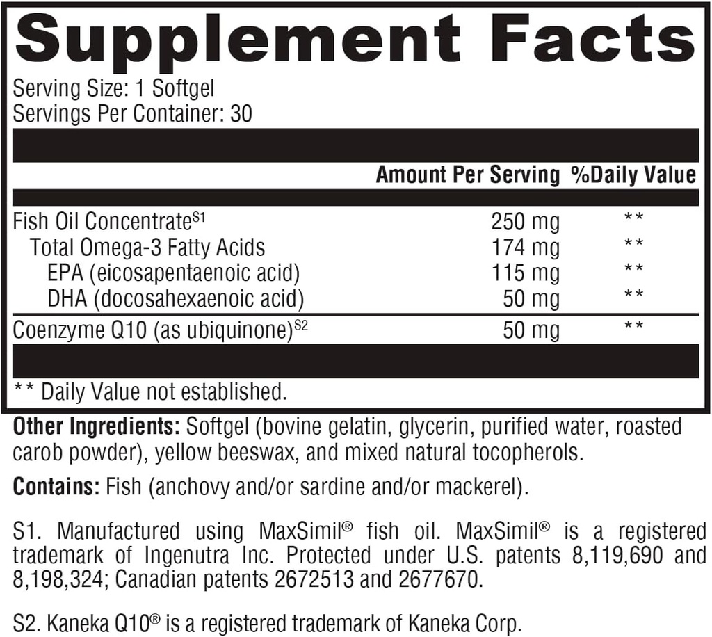 XYMOGEN CoQmax Omega 50 mg - CoQ10 + 鱼油 Omega 3 补充 - 双行动心脏健康支持 - Coenzyme q10 + 专用鱼油 3X 更大吸收 EPA DHA(30软胶)