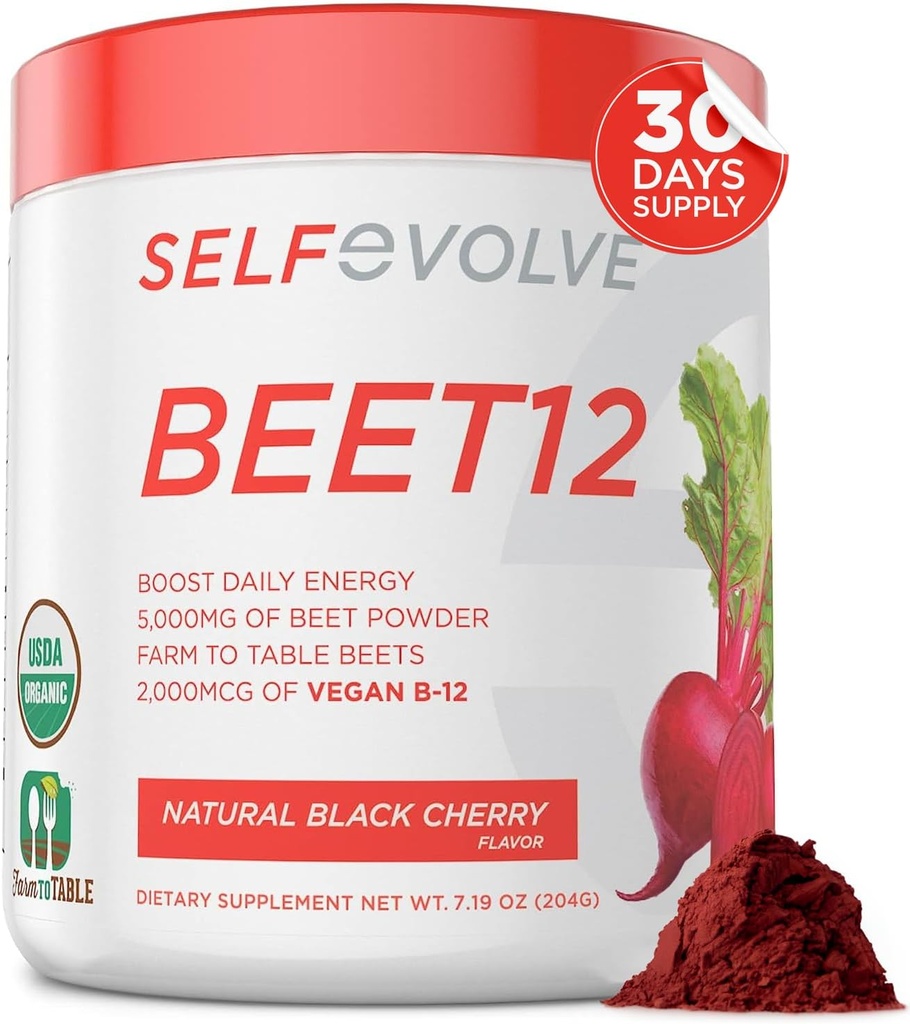自演Bet12 - 有机Bet根粉与维生素B12增强,Nitric Oxide Booster,Bet Juice Powder支持自然能源,Bet粉与黑樱桃Flavor,30种服务