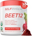 自演Bet12 - 有机Bet根粉与维生素B12增强,Nitric Oxide Booster,Bet Juice Powder支持自然能源,Bet粉与黑樱桃Flavor,30种服务