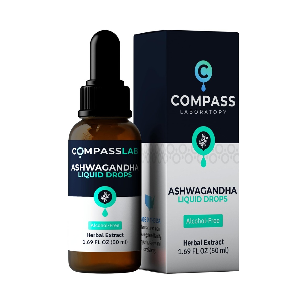 COMPAS LABORATORY Ashwagandha 液滴 - 泥质支持与健康补充 - 天然科尔蒂索尔管理器和Immune助推器 - 2 fl oz