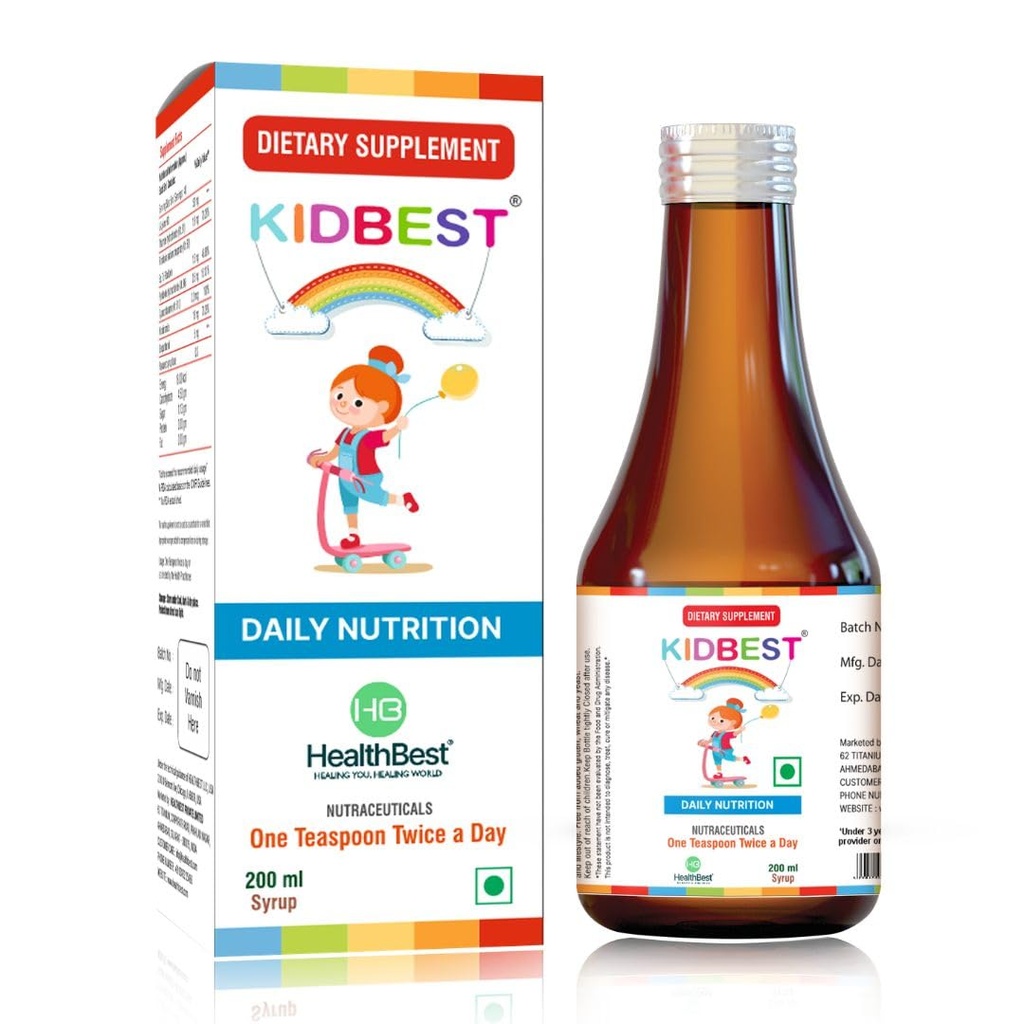 健康最佳Kidbest Appetite 儿童3-13 Yrs的L-Lysine & B维生素糖浆,帮助健康体重增益,菠萝火焰,增加饥饿,Appetite兴奋剂,200毫升