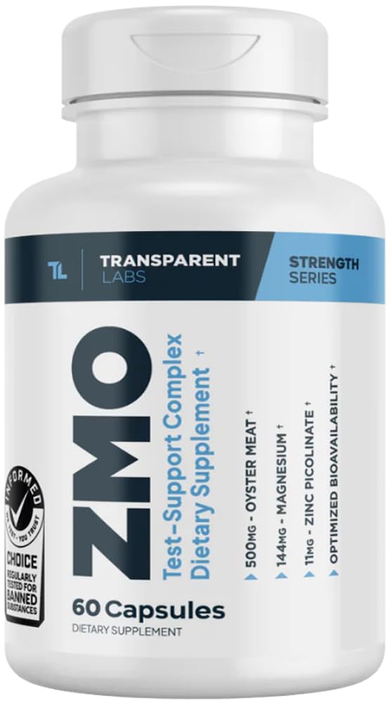 透明实验室 ZMO - 使用锌、甘油镁、牡蛎粉进行肌肉恢复的男女肌肉构建器 - 60个计数